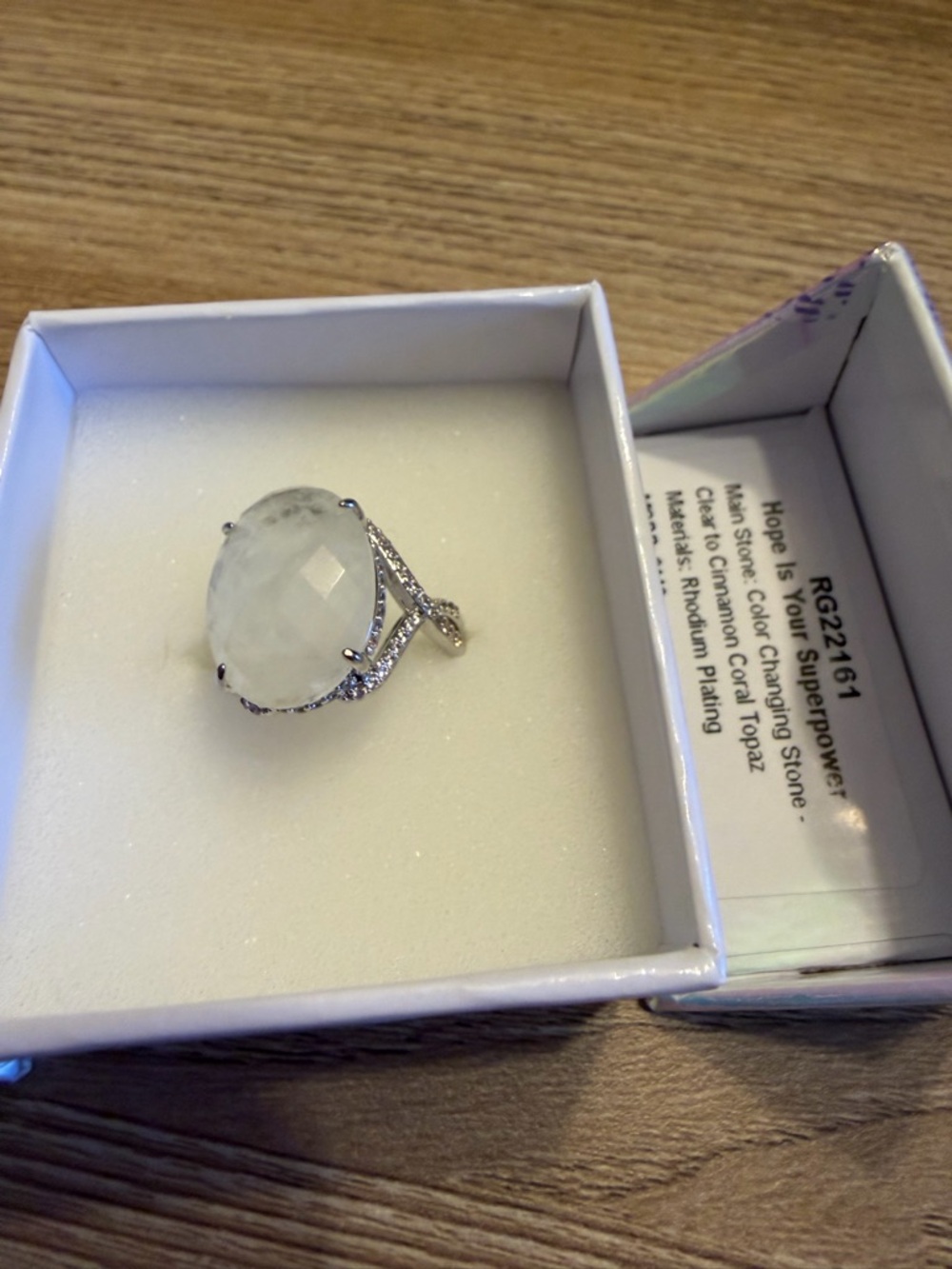 Silver-Tone Ring with Large White Faceted Stone - Women Jewelry